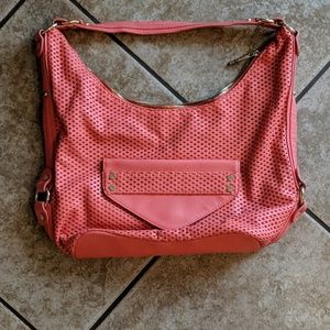 OLIVIA & JOY coral mesh faux leather purse nwot